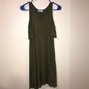 Olive green dress, cutout shoulders